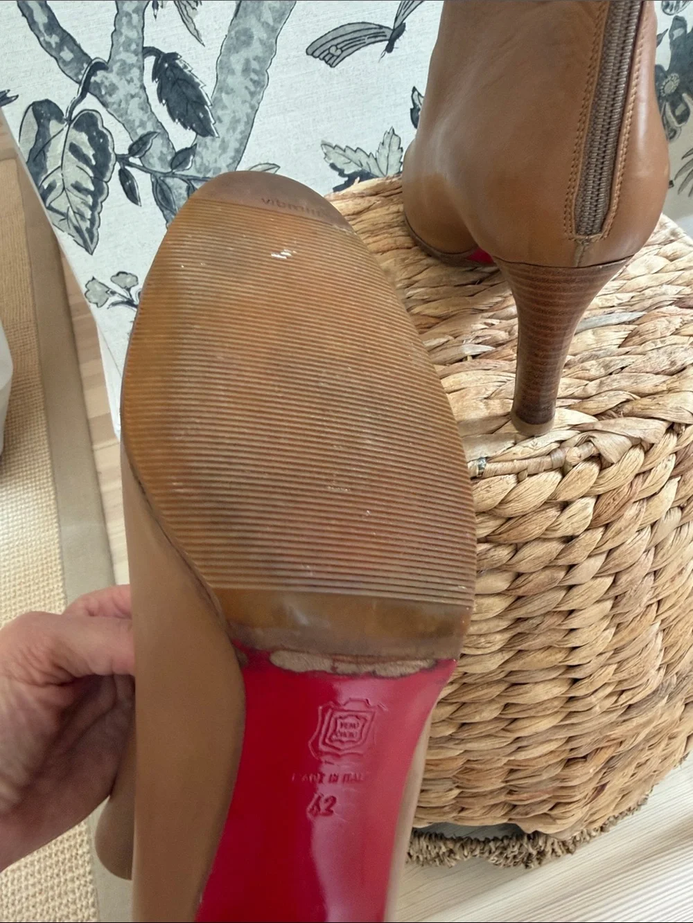 Christian Louboutin Women’s Leather Ankle Boots in Cognac with Red bottom